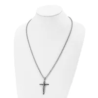 Stainless Steel Antiqued and Polished INRI Crucifix Pendant on a 24 inch Cable Chain Necklace — product photo