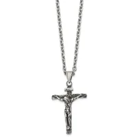Stainless Steel Antiqued and Polished INRI Crucifix Pendant on a 24 inch Cable Chain Necklace — product photo