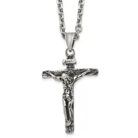 Stainless Steel Antiqued and Polished INRI Crucifix Pendant on a 24 inch Cable Chain Necklace — product photo