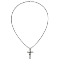Stainless Steel Antiqued and Polished INRI Crucifix Pendant on a 24 inch Cable Chain Necklace — product photo
