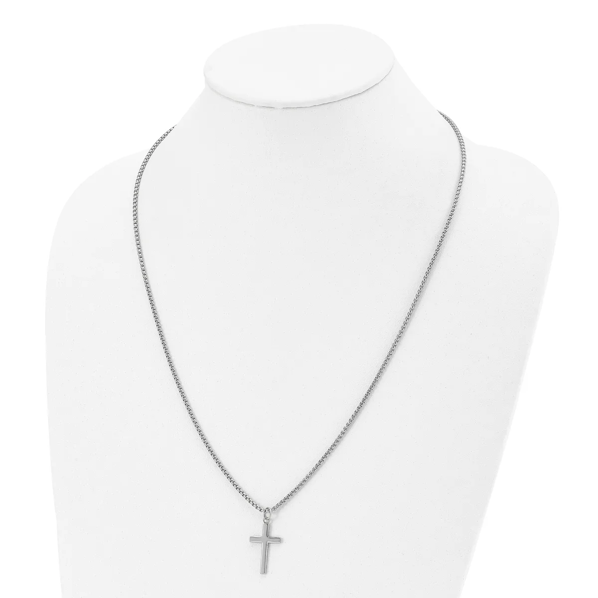 Stainless Steel Polished Cross Pendant on a 24 inch Box Chain Necklace — product photo