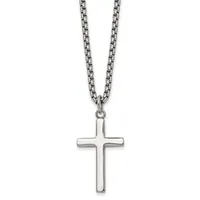 Stainless Steel Polished Cross Pendant on a 24 inch Box Chain Necklace — product photo