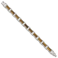 Chsiel Stainless Steel Polished with Tiger's Eye Inlay 8.5 inch Link Bracelet — product photo