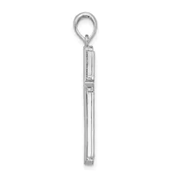 A silver rectangular pendant with a polished finish hangs from an oval loop at the top, shown against a white background.