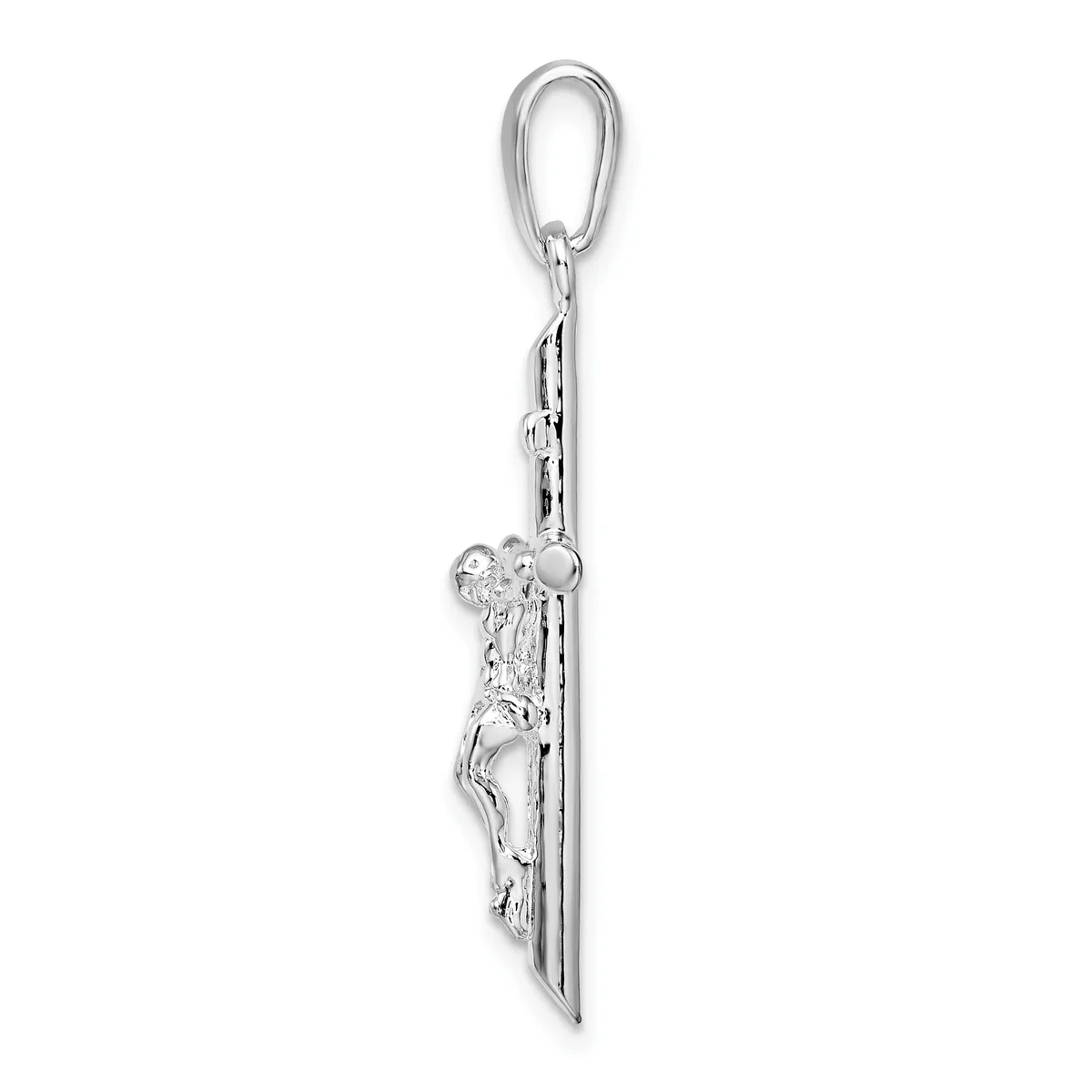 Sterling silver crucifix pendant with a chain bail attachment, shown against a white background.