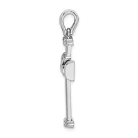 A polished silver pendant featuring a rectangular stone or plaque hanging from a vertical bail with a loop at the top.