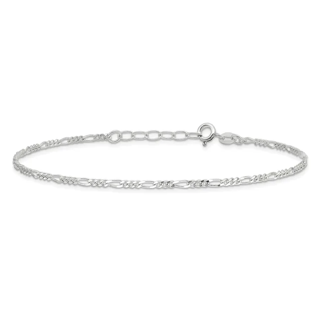 A thin silver figaro-link bracelet with a spring ring clasp, displayed against a white background.