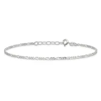A thin silver figaro-link bracelet with a spring ring clasp, displayed against a white background.