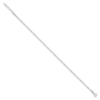 A silver chain bracelet with a small clasp at one end and a loop at the other, displayed diagonally against a white background.