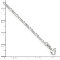 Silver chain necklace with decorative links displayed against a measurement ruler showing it is approximately 2 inches long.