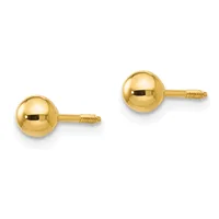Pair of polished gold ball stud earrings with threaded posts, shown against a white background.