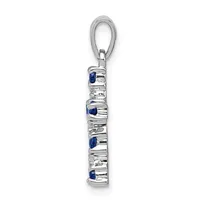 Silver pendant charm with alternating rectangular blue gemstones and diamond accents arranged vertically, suspended from a silver loop bail.
