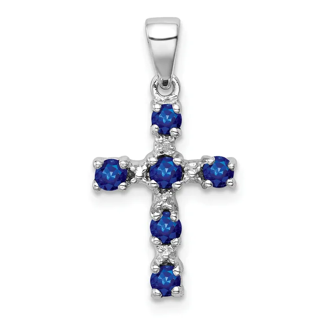 Gemstone & Diamond Cross Pendants — Sterling Silver · Blue Sapphire