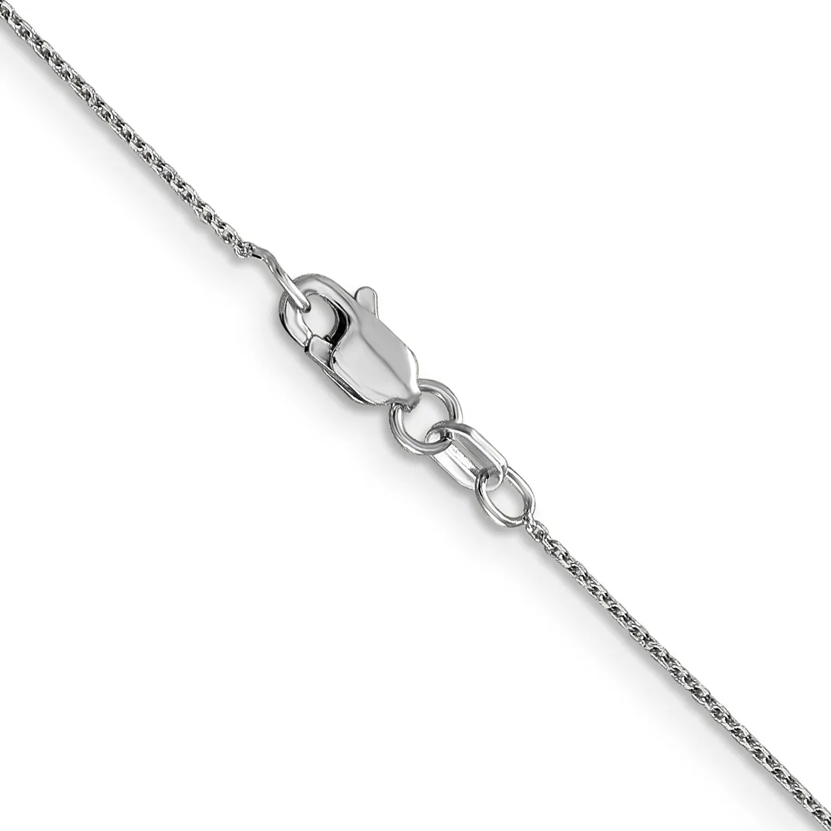 Silver chain necklace with a lobster claw clasp and decorative link detail, displayed diagonally against a white background.