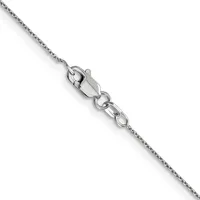 Silver chain necklace with a lobster claw clasp and decorative link detail, displayed diagonally against a white background.