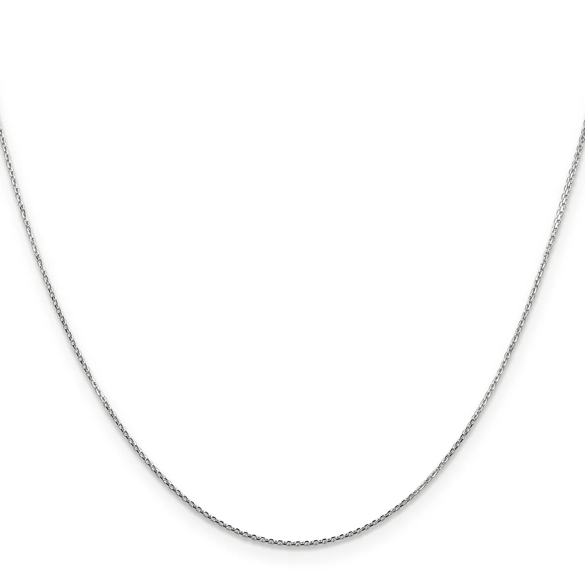 A thin silver chain necklace with a delicate link design, displayed against a white background.