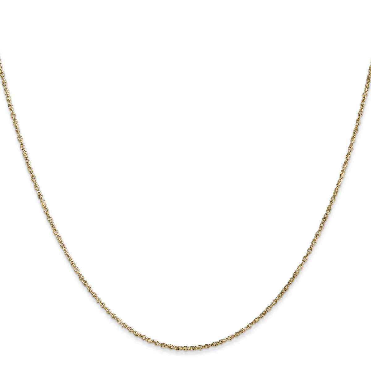 A delicate gold-toned chain necklace with a fine link pattern, displayed against a white background.