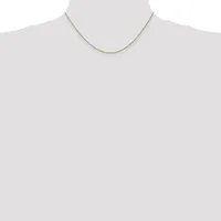 A thin gold-toned chain necklace displayed on a mannequin neck against a white background.
