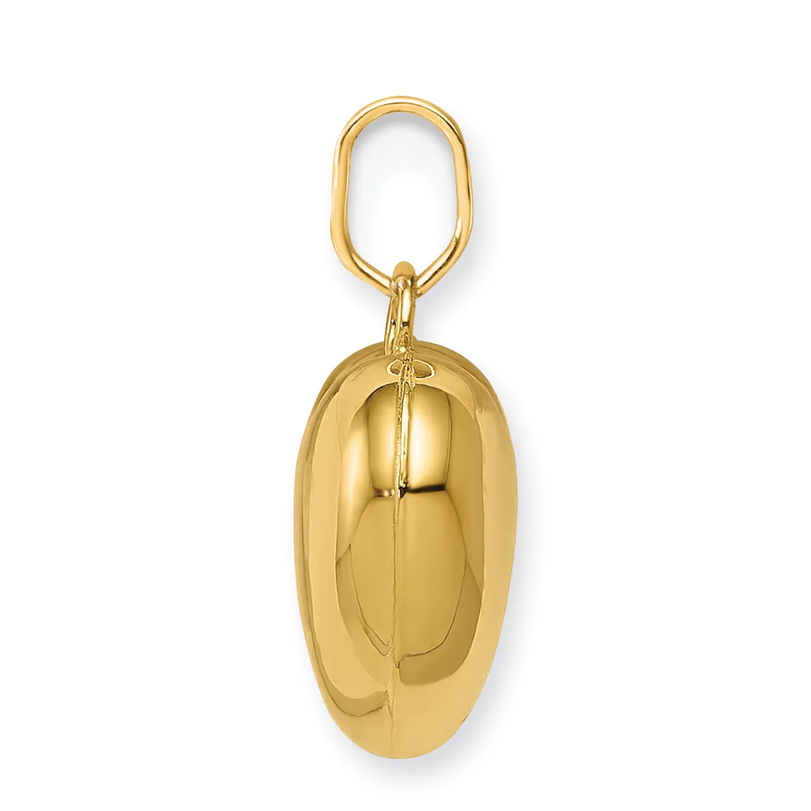Polished gold-toned oval pendant with a vertical seam detail, suspended from a matching oval loop bail.