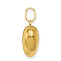 Polished gold-toned oval pendant with a vertical seam detail, suspended from a matching oval loop bail.