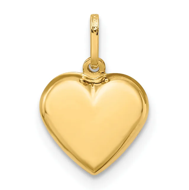 A polished gold heart-shaped pendant with a bail loop attached at the top.