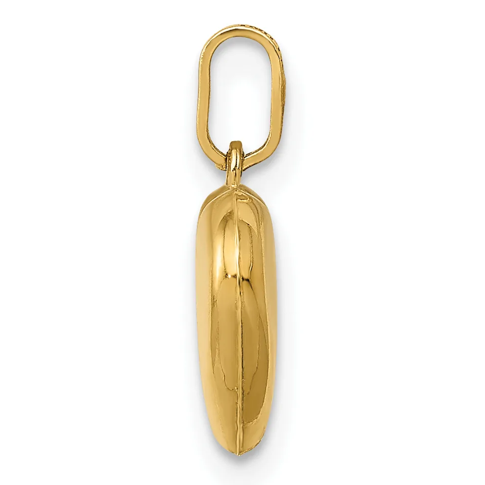 A polished gold-colored oval pendant with vertical ridging hangs from a matching oval loop bail.