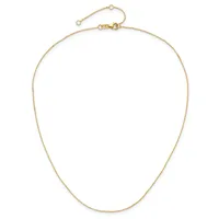 A delicate gold chain necklace with a lobster clasp and small circular link adjustment loop at the top.