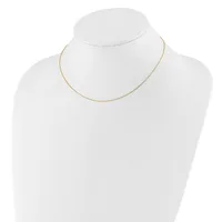 A delicate gold-toned chain necklace displayed on a white mannequin bust.