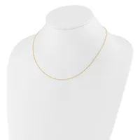 A delicate gold-toned chain necklace displayed on a white mannequin bust.