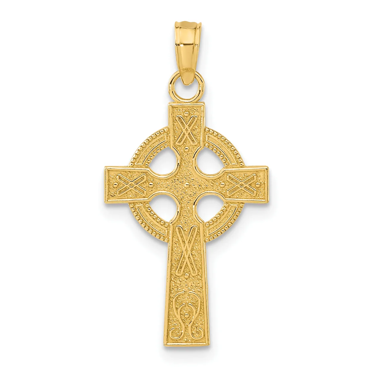 Gold Celtic Cross Pendant — 14 KT Yellow · 13 x 22 mm