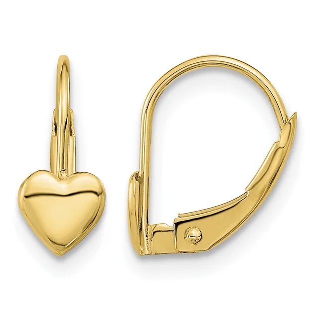 Gold Childrens Heart Leverback Earrings — 14 KT Yellow