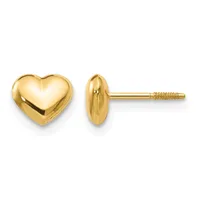 Gold Childrens Heart Post Earrings — 14 KT Yellow
