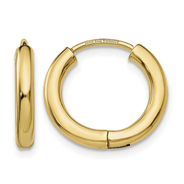 Gold Circle Tube Hinged Hoop Earrings — 15 mm · 14 KT Yellow
