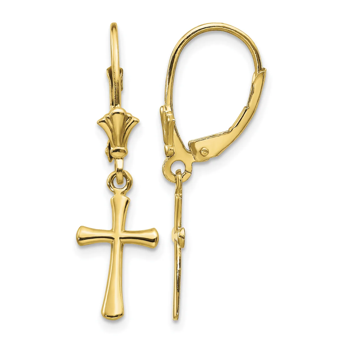 Gold Cross Leverback Earrings — 29.75 mm · 10 KT Yellow