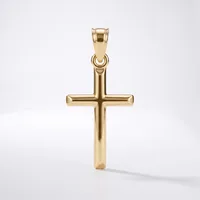 A polished gold cross pendant with a rounded bail loop at the top, shown against a white background.