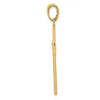 A long, slender gold-toned metal pendant with an oval loop at the top and a cylindrical shaft tapering to a rounded point at the bottom.