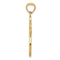 A long gold chain with a rounded loop at the top, displayed vertically against a white background.