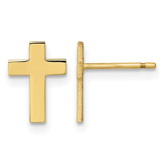 Gold Cross Post Earrings — 10 mm · 14 KT Yellow
