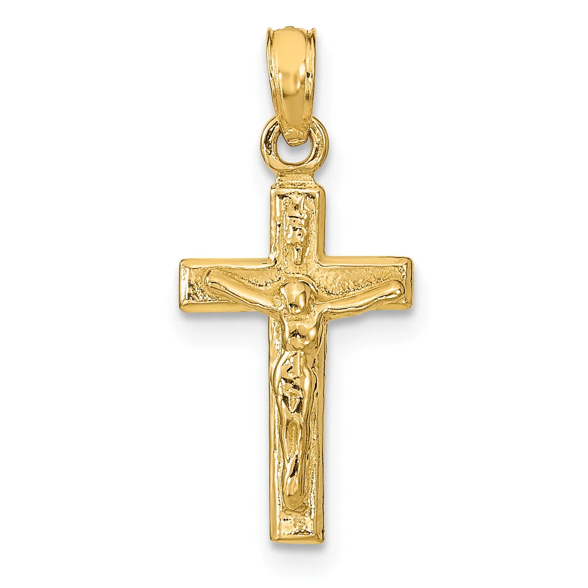 Gold Crucifix Pendant — 14 KT Yellow · 10 x 18 mm