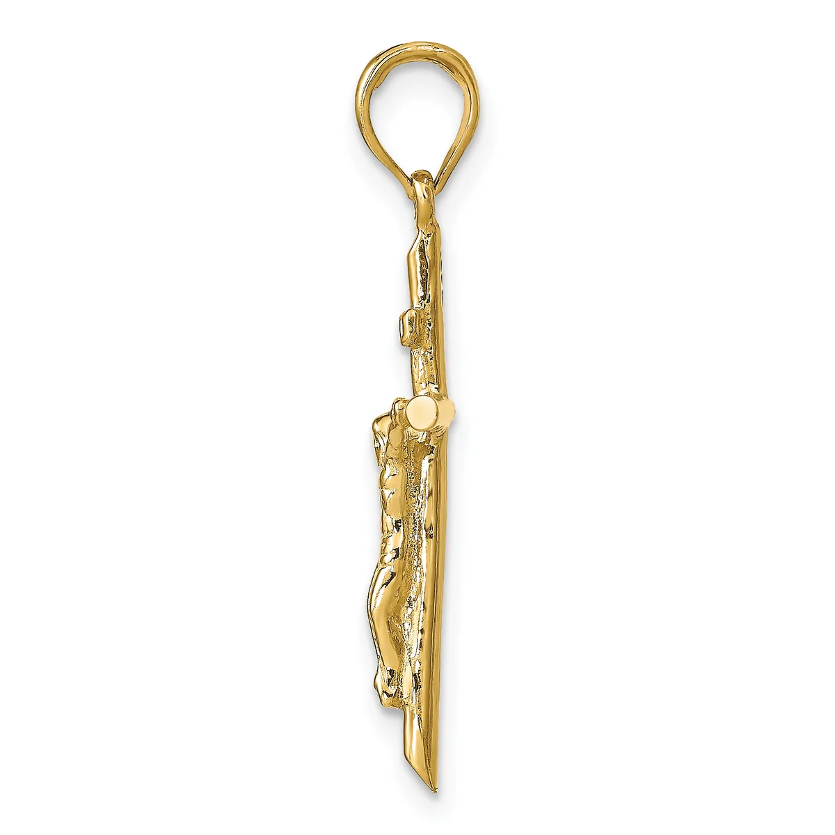 A gold-toned crocodile charm pendant with detailed surface texture, suspended from a matching loop bail.