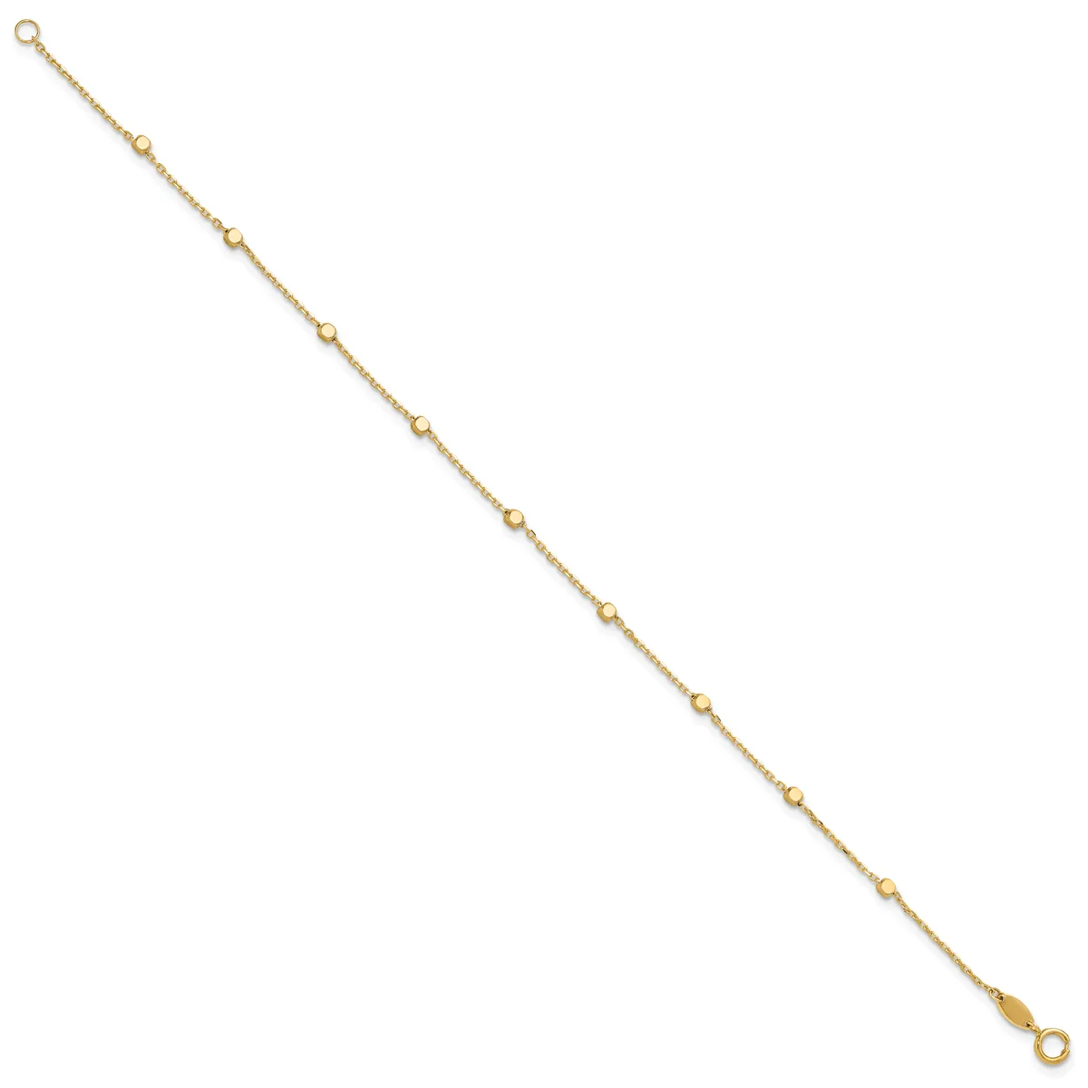 Gold-toned chain bracelet with evenly spaced small beads throughout, featuring a circular clasp at each end.
