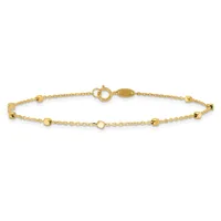 Gold chain bracelet with small spherical bead accents spaced along its length and a spring ring clasp at the center.
