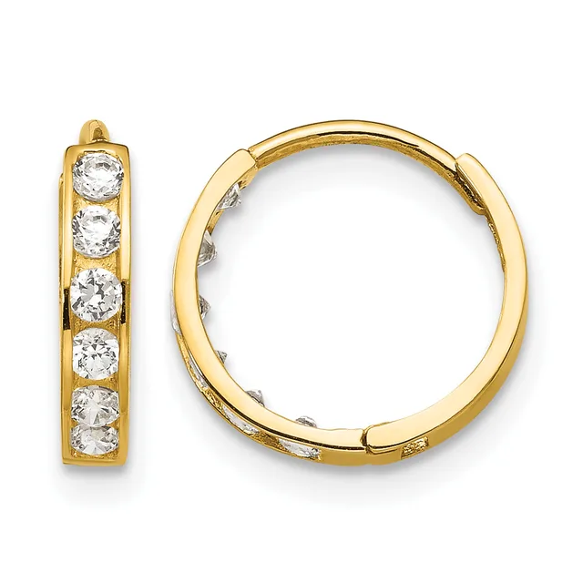 Gold CZ Hoop Earrings — 14 KT Yellow