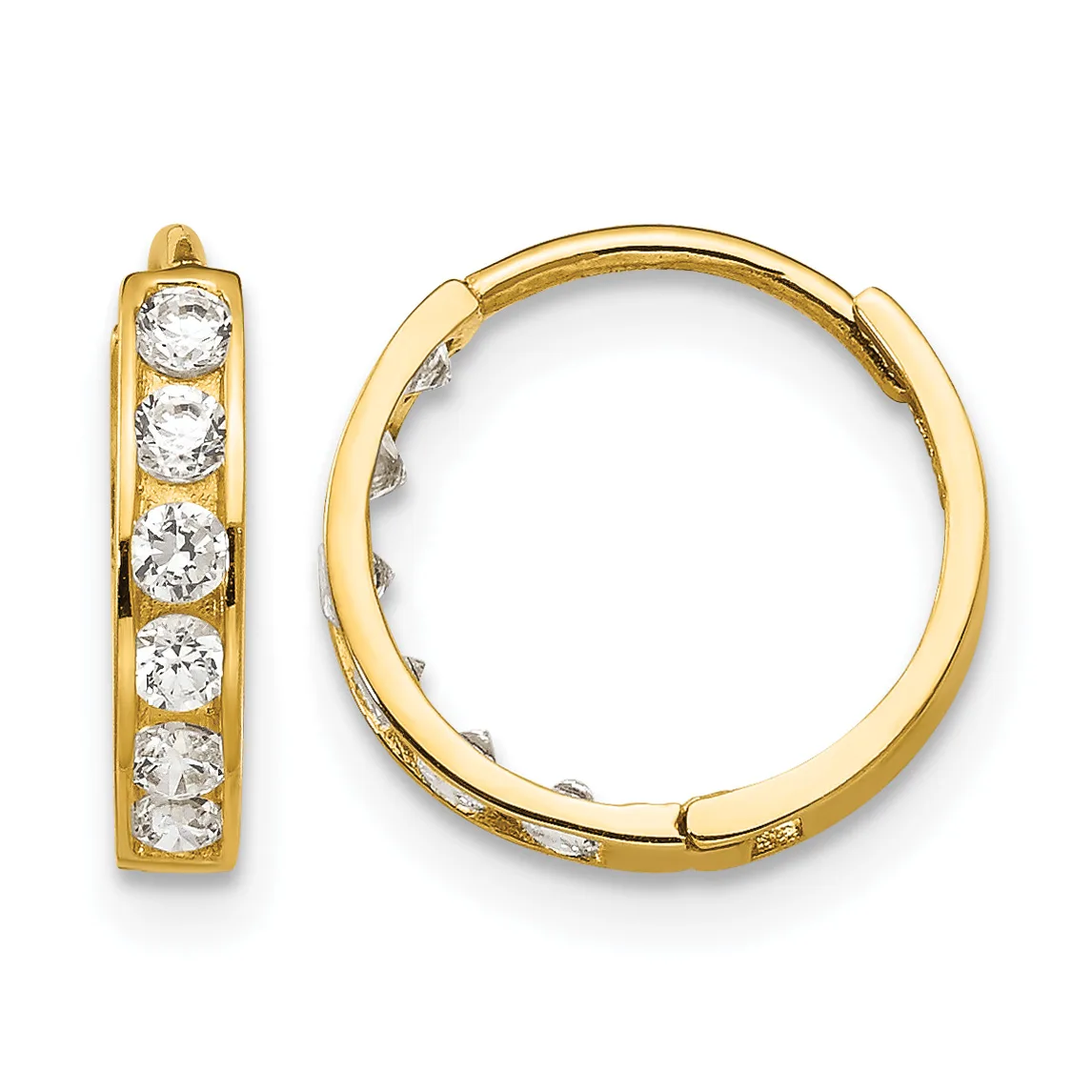 Gold CZ Hoop Earrings — 14 KT Yellow