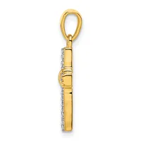 A gold pendant with a rectangular polished bar suspended from a loop at the top, featuring a diamond-cut textured band wrapped around the middle section.