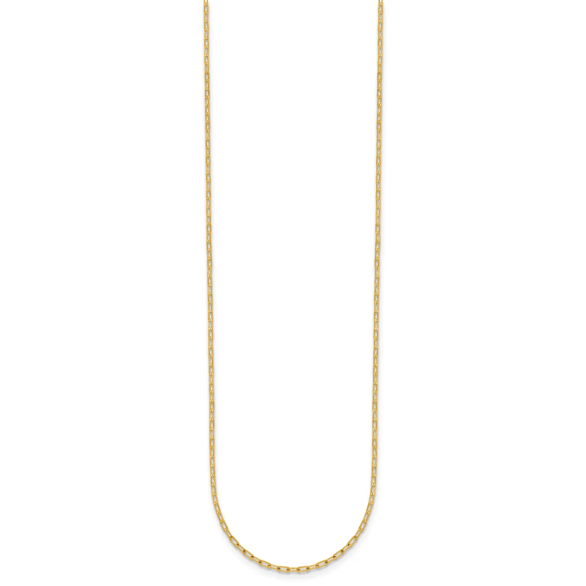 A thin gold chain necklace with a simple link pattern, displayed against a white background.