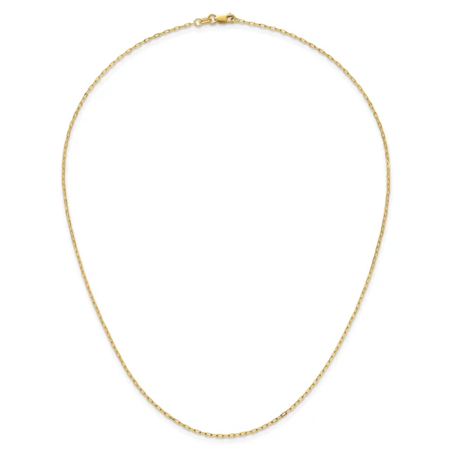 Gold-toned chain necklace with small oval links, displayed in a loop against a white background with a lobster clasp closure visible at the top.