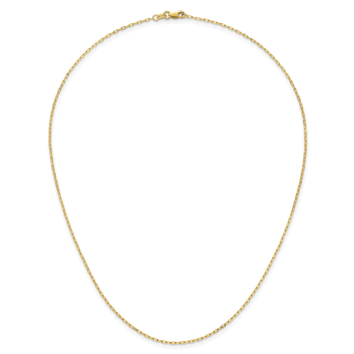 Gold-toned chain necklace with small oval links, displayed in a loop against a white background with a lobster clasp closure visible at the top.
