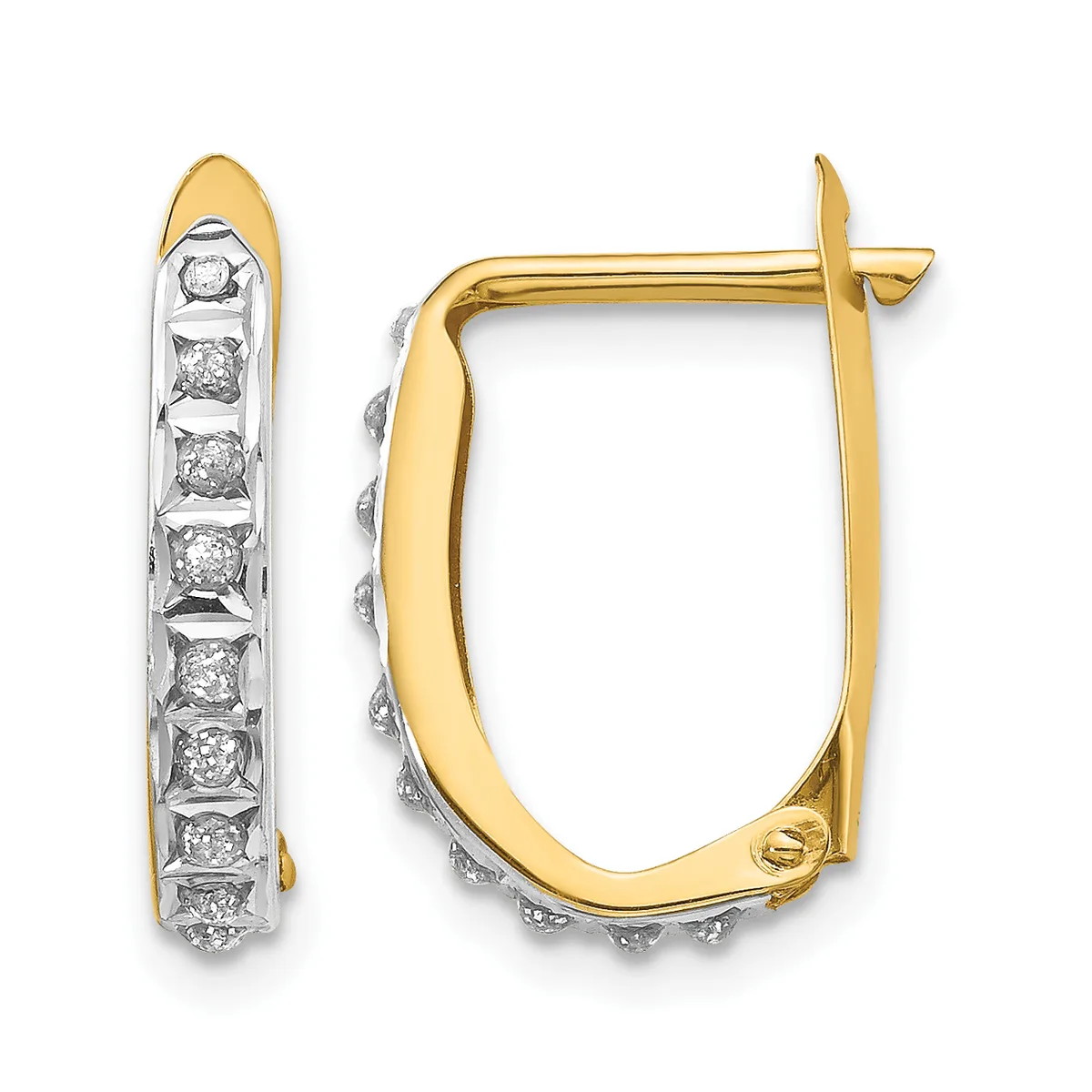 Gold Diamond Fascination Hinged Hoop Earrings — 14 KT Yellow
