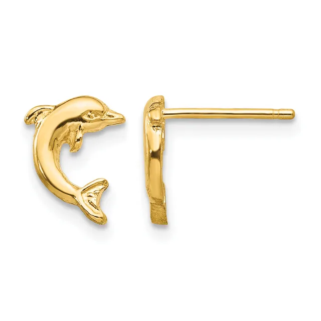 Gold Dolphin Post Earrings — 14 KT Yellow